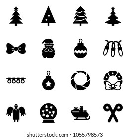 Solid vector icon set - christmas tree vector, bow, santa claus, ball, garland, wreath, angel, snowball, sleigh, stick