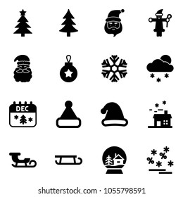 Solid vector icon set - christmas tree vector, santa claus, ball, snowflake, snowfall, calendar, hat, house, sleigh, snowball, sale