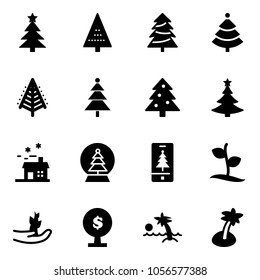 Solid vector icon set - christmas tree vector, house, snowball, mobile, sprout, hand, money, palm