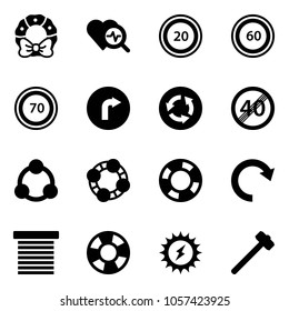 Solid vector icon set - christmas wreath vector, heart diagnosis, speed limit 20 road sign, 60, 70, only right, circle, end, social, friends, lifebuoy, redo, jalousie, sun power, sledgehammer