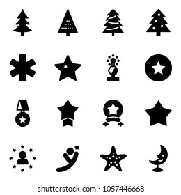 Solid vector icon set - christmas tree vector, ambulance star, award, medal, man, flying, starfish, moon lamp