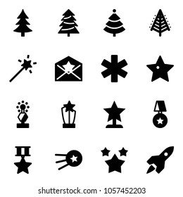 Solid vector icon set - christmas tree vector, Magic wand, star letter, ambulance, award, medal, first satellite, stars, rocket