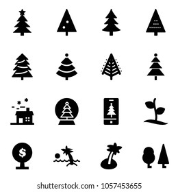 Solid vector icon set - christmas tree vector, house, snowball, mobile, sproute, money, palm, forest