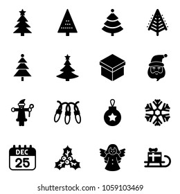 Solid vector icon set - christmas tree vector, gift, santa claus, garland, ball, snowflake, 25 dec calendar, holly, angel, sleigh