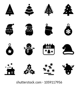Solid vector icon set - christmas tree vector, santa claus, glove, ball, snowman, calendar, hat, house, holly, sale, deer