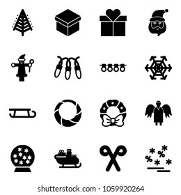 Solid vector icon set - christmas tree vector, gift, santa claus, garland, snowflake, sleigh, wreath, angel, snowball, stick, sale