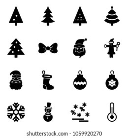 Solid vector icon set - christmas tree vector, bow, santa claus, sock, ball, snowflake, snowman, sale, thermometer