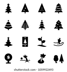 Solid vector icon set - christmas tree vector, mobile, sproute, hand, money, palm, forest