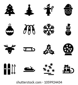Solid vector icon set - christmas tree vector, santa claus, ball, garland, snowflake, snowman, deer, sleigh, holly, snowball, ski, snowmobile, sale, gift