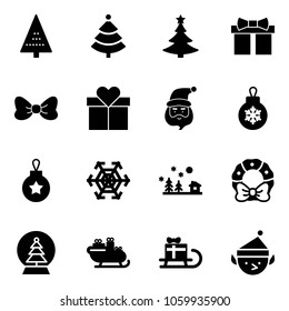 Solid vector icon set - christmas tree vector, gift, bow, santa claus, ball, snowflake, landscape, wreath, snowball, sleigh, elf