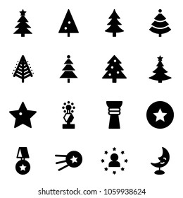 Solid vector icon set - christmas tree vector, star, award, medal, first satellite, man, moon lamp