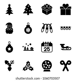 Solid vector icon set - christmas tree vector, gift, santa claus, ball, garland, landscape, 25 dec calendar, sleigh, holly, snowball, stick