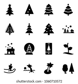 Solid vector icon set - christmas tree vector, landscape, house, snowball, mobile, sproute, hand, palm, forest