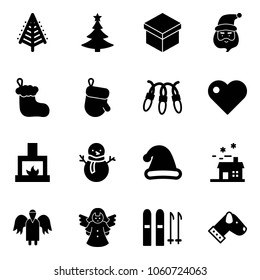 Solid vector icon set - christmas tree vector, gift, santa claus, sock, glove, garland, heart, fireplace, snowman, hat, house, angel, ski, dog
