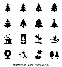 Solid vector icon set - christmas tree vector, house, mobile, sproute, hand, money, palm, forest