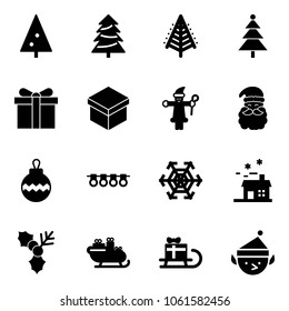 Solid vector icon set - christmas tree vector, gift, santa claus, ball, garland, snowflake, house, holly, sleigh, elf