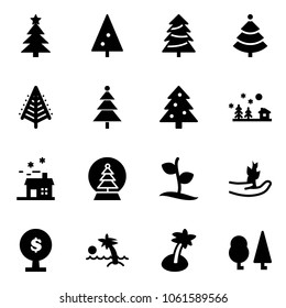 Solid vector icon set - christmas tree vector, landscape, house, snowball, sproute, hand, money, palm, forest