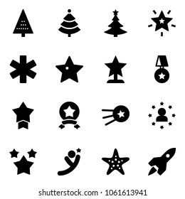 Solid vector icon set - christmas tree vector, star, ambulance, award, medal, first satellite, man, stars, flying, starfish, rocket