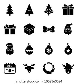 Solid vector icon set - christmas tree vector, gift, bow, santa claus, ball, calendar, deer, wreath, hat