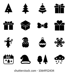 Solid vector icon set - christmas tree vector, gift, bow, santa claus, ball, snowflake, calendar, hat, forest, snow