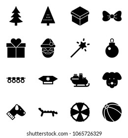 Solid vector icon set - christmas tree vector, gift, bow, santa claus, Magic wand, garland, candy, sleigh, dog, lounger, parasol, ball