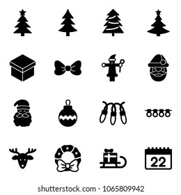 Solid vector icon set - christmas tree vector, gift, bow, santa claus, ball, garland, deer, wreath, sleigh, calendar