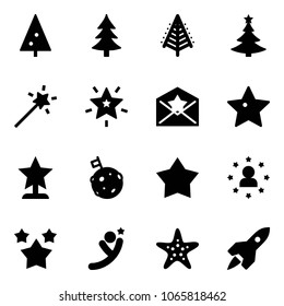 Solid vector icon set - christmas tree vector, Magic wand, star, letter, award, moon flag, medal, man, stars, flying, starfish, rocket