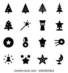 Solid vector icon set - christmas tree vector, Magic wand, award, star medal, first satellite, man, stars, starfish, moon lamp