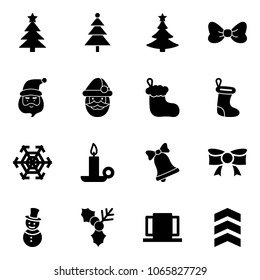 Solid vector icon set - christmas tree vector, bow, santa claus, sock, snowflake, candle, bell, snowman, holly, doors, chevron