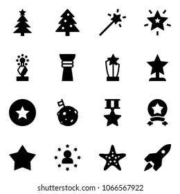 Solid vector icon set - christmas tree vector, Magic wand, star, award, medal, moon flag, man, starfish, rocket