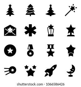 Solid vector icon set - christmas tree vector, Magic wand, star letter, ambulance, award, medal, first satellite, stars, rocket, moon lamp