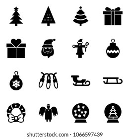 Solid vector icon set - christmas tree vector, gift, santa claus, ball, garland, sleigh, wreath, angel, snowball