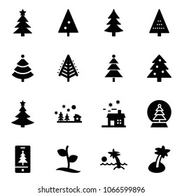 Solid vector icon set - christmas tree vector, landscape, house, snowball, mobile, sproute, palm