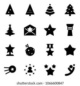 Solid vector icon set - christmas tree vector, star letter, award, moon flag, medal, first satellite, man, stars, flying
