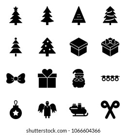 Solid vector icon set - christmas tree vector, gift, bow, santa claus, garland, ball, angel, sleigh, stick