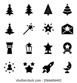 Solid vector icon set - christmas tree vector, Magic wand, star, letter, award, medal, man, stars, rocket, moon lamp