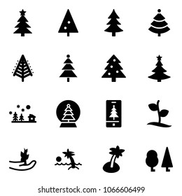 Solid vector icon set - christmas tree vector, landscape, snowball, mobile, sproute, hand, palm, forest