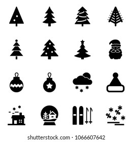 Solid vector icon set - christmas tree vector, santa claus, ball, snowfall, hat, house, snowball, ski, sale