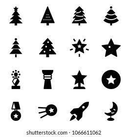 Solid vector icon set - christmas tree vector, star, award, medal, first satellite, rocket, moon lamp