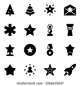 Solid vector icon set - christmas tree vector, star, letter, ambulance, award, medal, man, starfish, rocket
