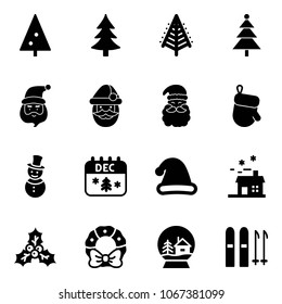 Solid vector icon set - christmas tree vector, santa claus, glove, snowman, calendar, hat, house, holly, wreath, snowball, ski