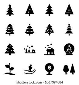 Solid vector icon set - christmas tree vector, landscape, house, snowball, sproute, hand, money, forest
