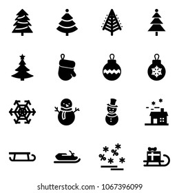 Solid vector icon set - christmas tree vector, glove, ball, snowflake, snowman, house, sleigh, snowmobile, sale, gift