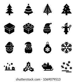 Solid vector icon set - christmas tree vector, gift, santa claus, ball, snowflake, landscape, holly, sleigh, sale