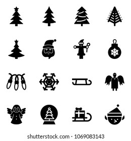 Solid vector icon set - christmas tree vector, santa claus, ball, garland, snowflake, sleigh, angel, snowball, gift, elf