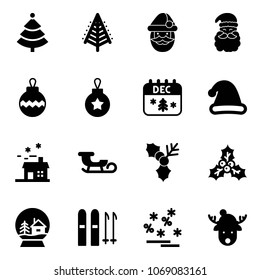 Solid vector icon set - christmas tree vector, santa claus, ball, calendar, hat, house, sleigh, holly, snowball, ski, sale, deer