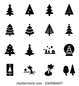 Solid vector icon set - christmas tree vector, landscape, snowball, mobile, palm, forest