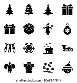Solid vector icon set - christmas tree vector, gift, santa claus, ball, garland, snowflake, house, sleigh, angel, sale, elf