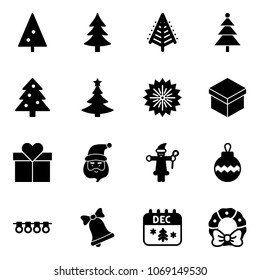 Solid vector icon set - christmas tree vector, firework, gift, santa claus, ball, garland, bell, calendar, wreath