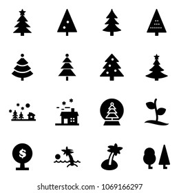 Solid vector icon set - christmas tree vector, landscape, house, snowball, sproute, money, palm, forest